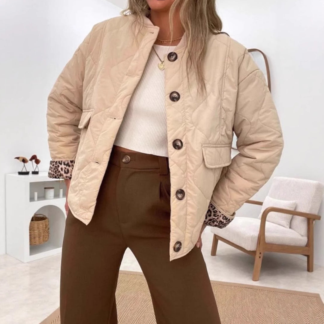 Damen Steppjacke mit leopardemuster Detail R&B