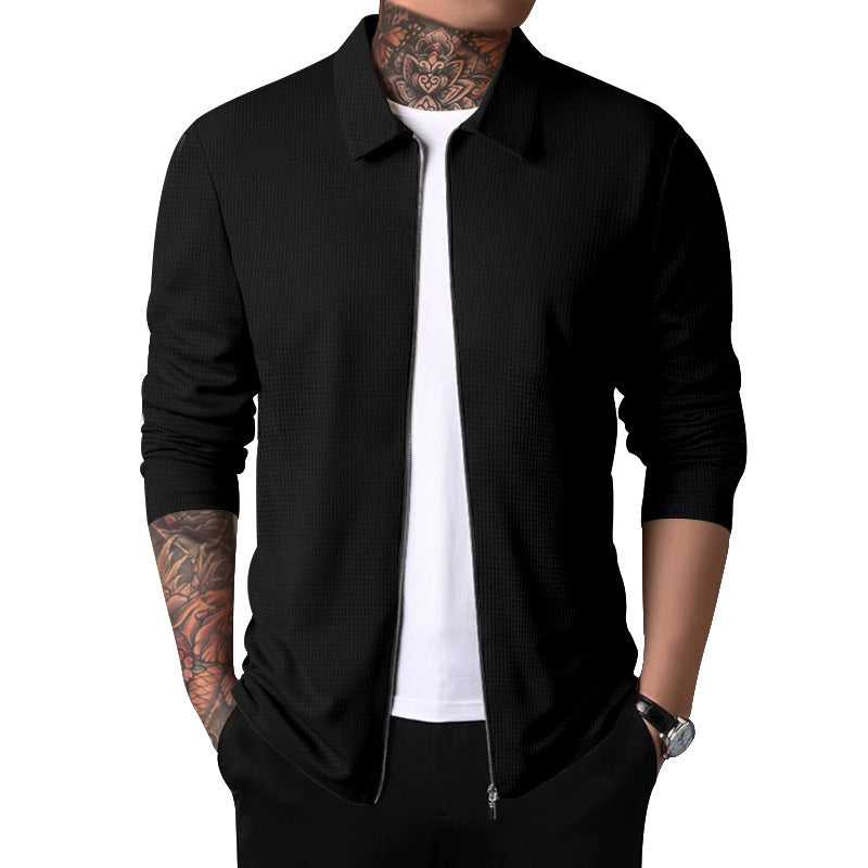 Herren nan strukturierte Hemdjacke mit Waffelstruktur, durchgehendem Reißverschluss und schmaler Passform R&B