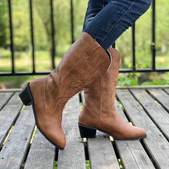 Damen Cowboy-Stiefel mit hohem Absatz und kunstvollen Stickereien R&B