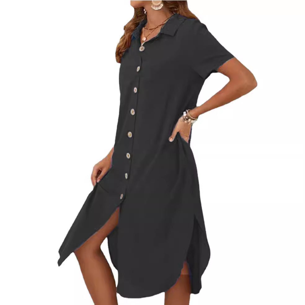 Damen Hemdblusenkleid mit Knopfdetail und schwingendem Saum R&B