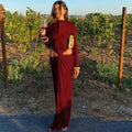 Damen Elegantes langärmliges Maxikleid mit raffiniertem Knotendesign und seitlichen Cut-Outs R&B