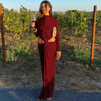 Damen Elegantes langärmliges Maxikleid mit raffiniertem Knotendesign und seitlichen Cut-Outs R&B