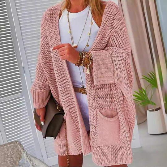 Damen Grobstrick-Cardigan mit offenen Ärmeln und praktischen Eingrifftaschen R&B