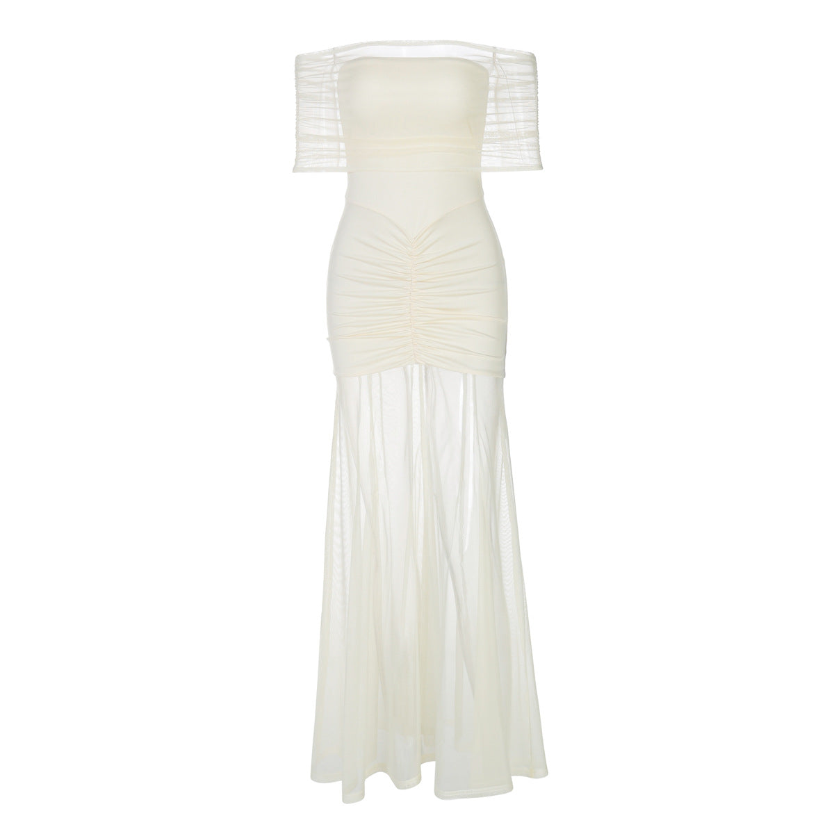 Damen Figurbetontes Maxikleid mit transparenten Ärmeln R&B
