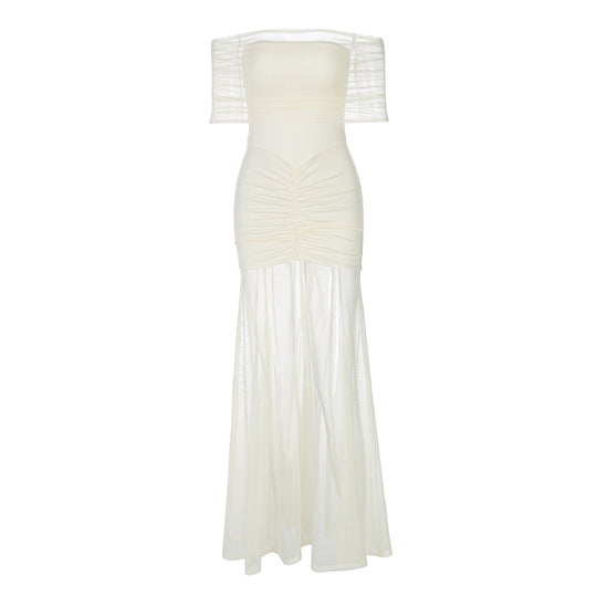 Damen Figurbetontes Maxikleid mit transparenten Ärmeln R&B