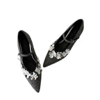 Damen Ballerina-Schuhe mit floralen Applikationen und elegantem Riemen