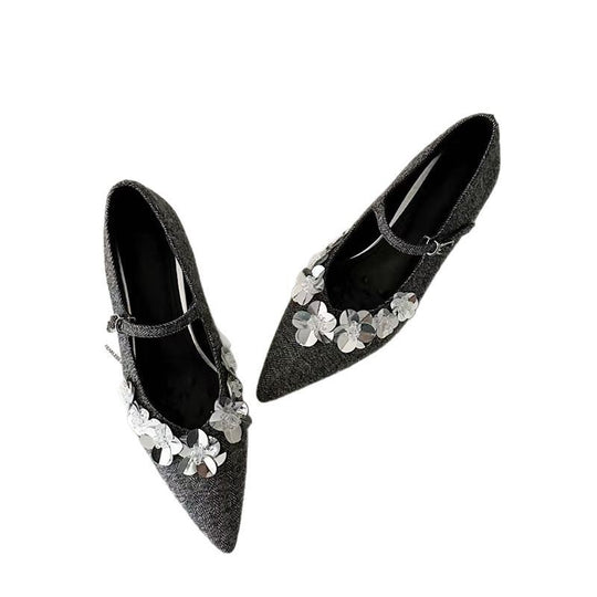 Damen Ballerina-Schuhe mit floralen Applikationen und elegantem Riemen R&B