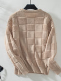 Damen Strickpullover mit modischem Karomuster und lässigem Schnitt R&B