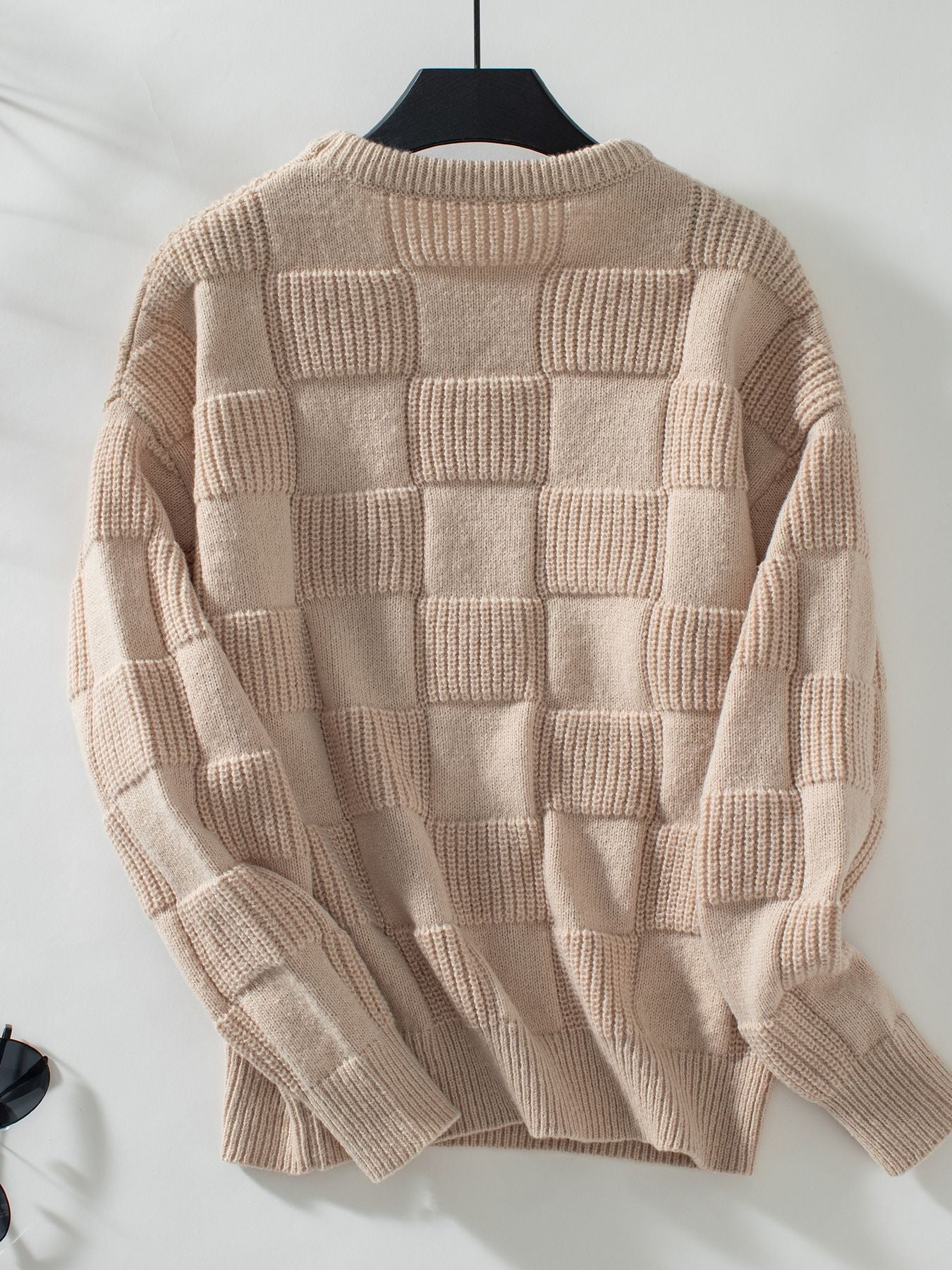Damen Strickpullover mit modischem Karomuster und lässigem Schnitt R&B