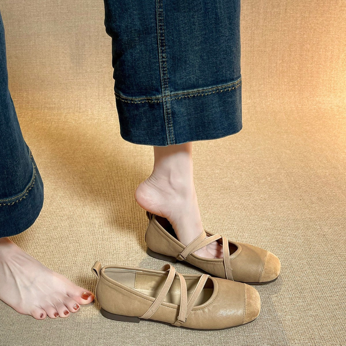 Damen modische Riemchen-Ballerinas aus hochwertigem Material mit komfortabler Passform R&B