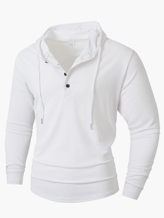 Herren Hoodie mit knöpfbarem Kragen und Kordelzug R&B