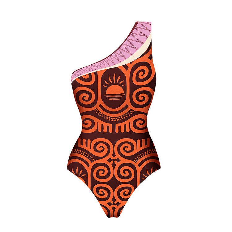 Damen Eleganter asymmetrischer Badeanzug mit stylischem Muster R&B