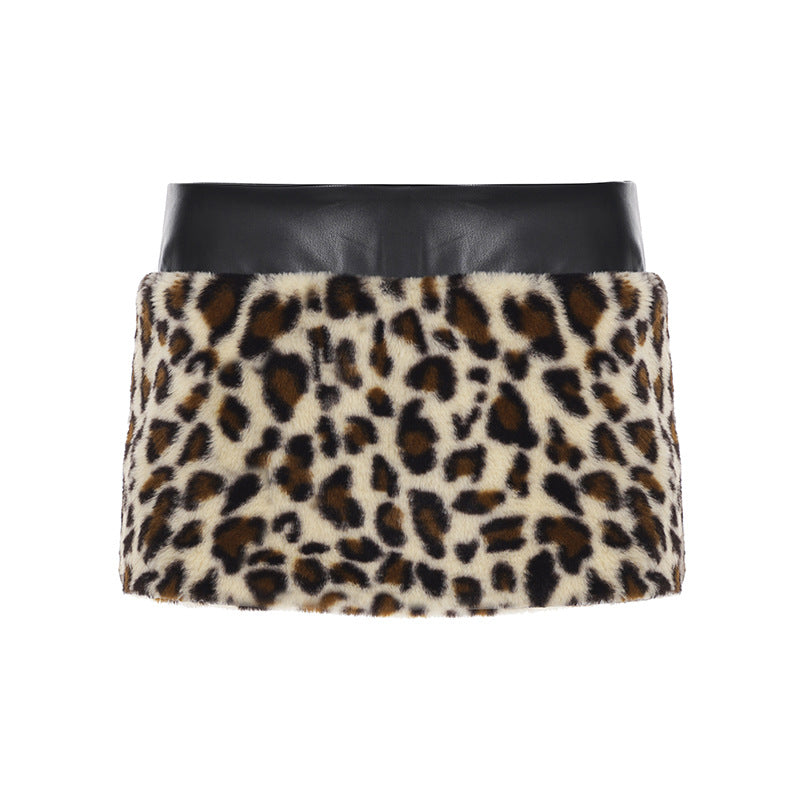 Damen Oberteil und Rockset mit Leopardenmuster und Kunstlederdetails R&B