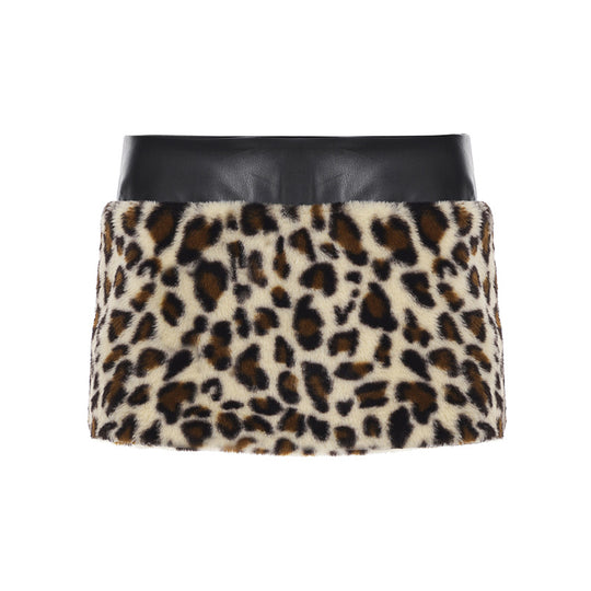Damen Oberteil und Rockset mit Leopardenmuster und Kunstlederdetails R&B