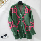 Damen oversized Strickjacke mit auffälligem Design und Knöpfen