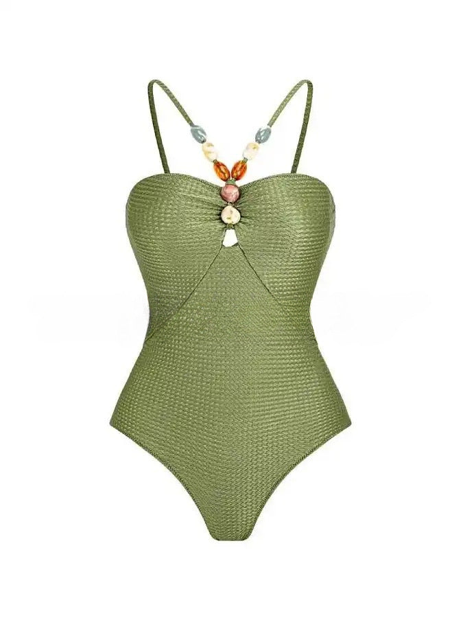 Damen Einteiliger Badeanzug mit modischen Schmuckdetails R&B