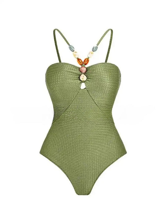 Damen Einteiliger Badeanzug mit modischen Schmuckdetails R&B