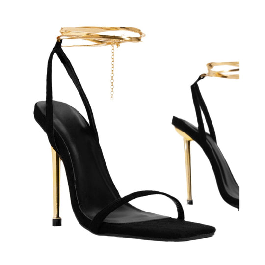 Damen elegante Plateau-Sandaletten mit goldfarbenem Schmuckdetail R&B