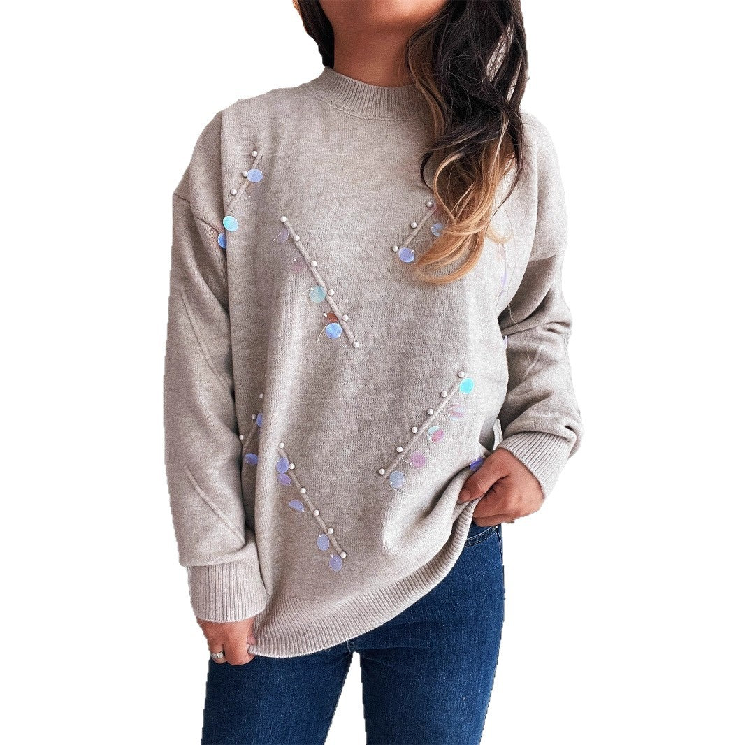 Damen Pullover mit modischen Perl- und Strassdetails R&B