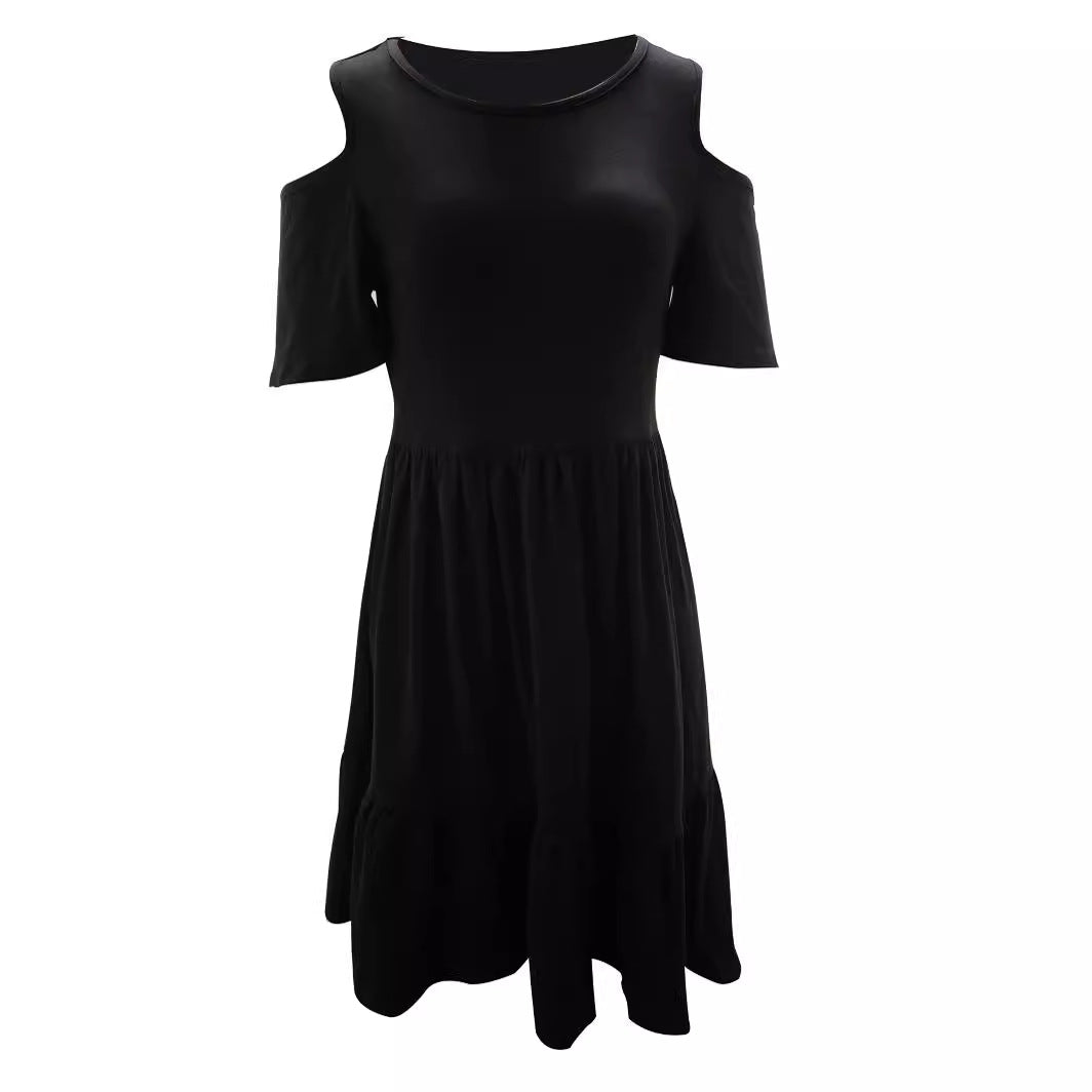 Damen lässiges Kleid mit kaltem Schulterdesign und voluminösem Rock R&B