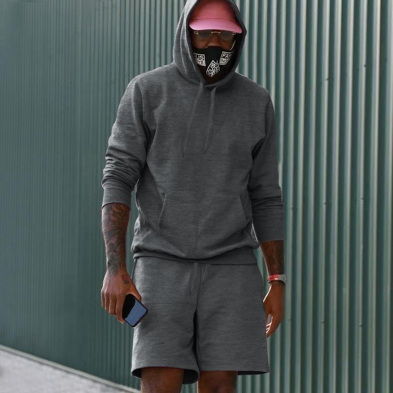 R&B Herren Hoodie-Shorts-Set mit Kängurutasche