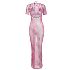 Damen Schickes Wickelkleid mit tiefem Ausschnitt und buntem Marmor-Muster R&B