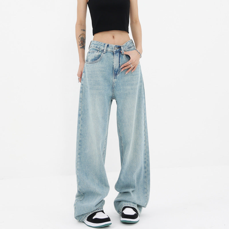 Damen Weite Denim-Jeans mit hoch tailliertem Schnitt und lässigem Design R&B