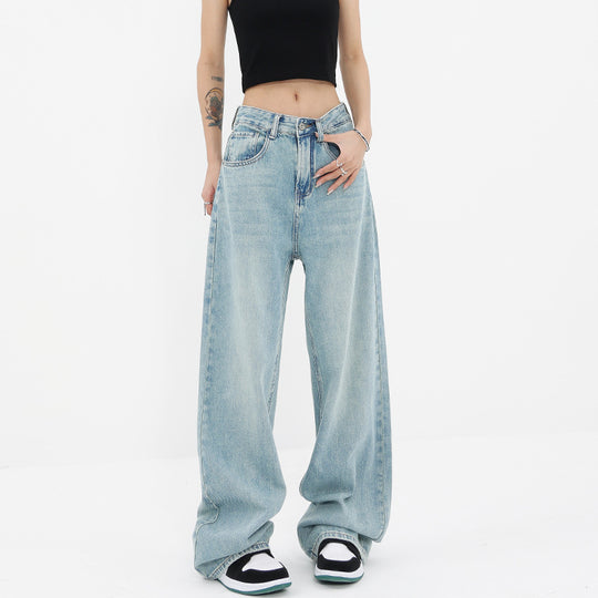Damen Weite Denim-Jeans mit hoch tailliertem Schnitt und lässigem Design R&B