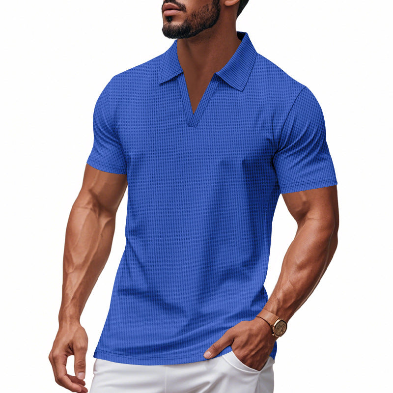 Herren Poloshirt mit strukturiertem Design und modernem V-Ausschnitt R&B