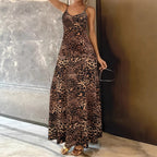 Damen Maxikleid mit Spaghetti-Trägern und asymmetrischem Tiermuster R&B