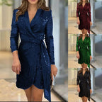Damen Glamouröses Pailletten Minikleid mit Wickeldesign R&B