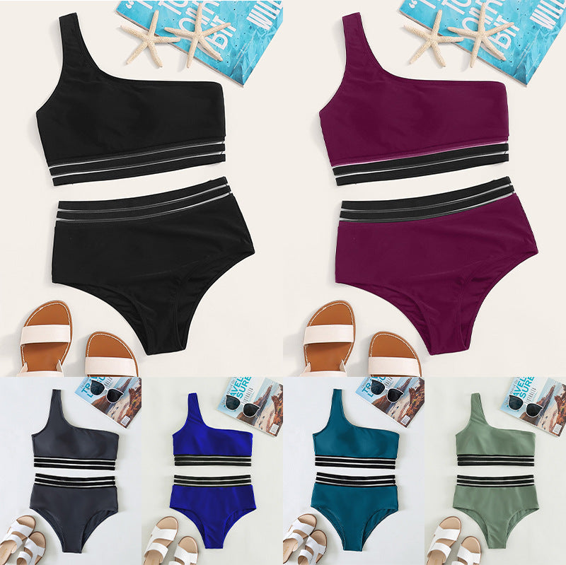 Damen asymmetrisches Bikini-Set mit elastischen Bändern R&B