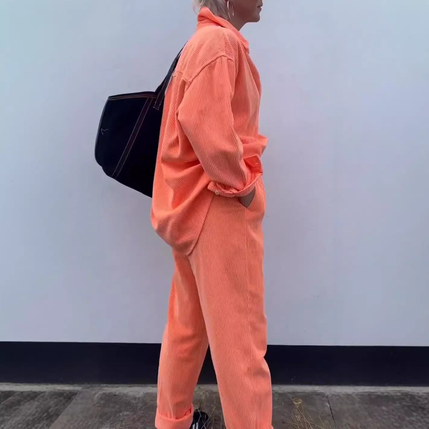 Damen Lässiges Cord-Set mit Knopfleiste und praktischen Taschen R&B