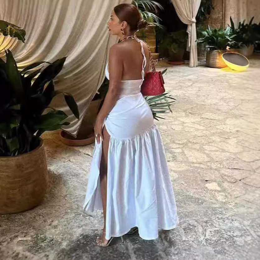 Damen Elegantes Strandkleid mit seitlichem Schlitz und tiefem V-Ausschnitt R&B