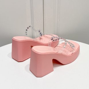 Damen elegante Plateau-Pantoletten mit Strass-Verzierungen R&B