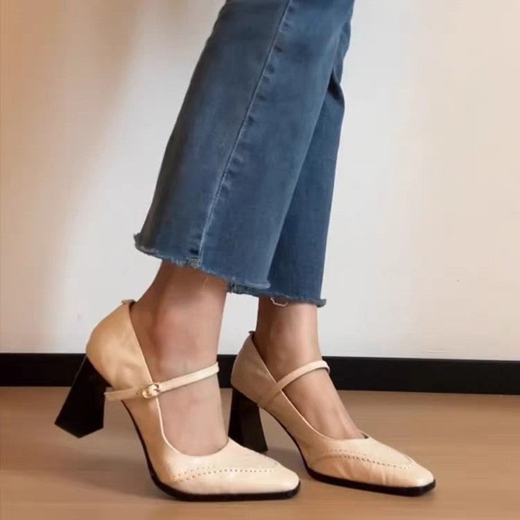 Damen elegante Slingback-Pumps mit spitzem Zehenbereich und modischer Schnalle R&B