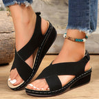Damen Wedgesandalen mit perforierten Designelementen R&B