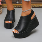 Damen Plattform-Pantoletten mit elegantem offener Zehenpartie und modischem Riemendesign