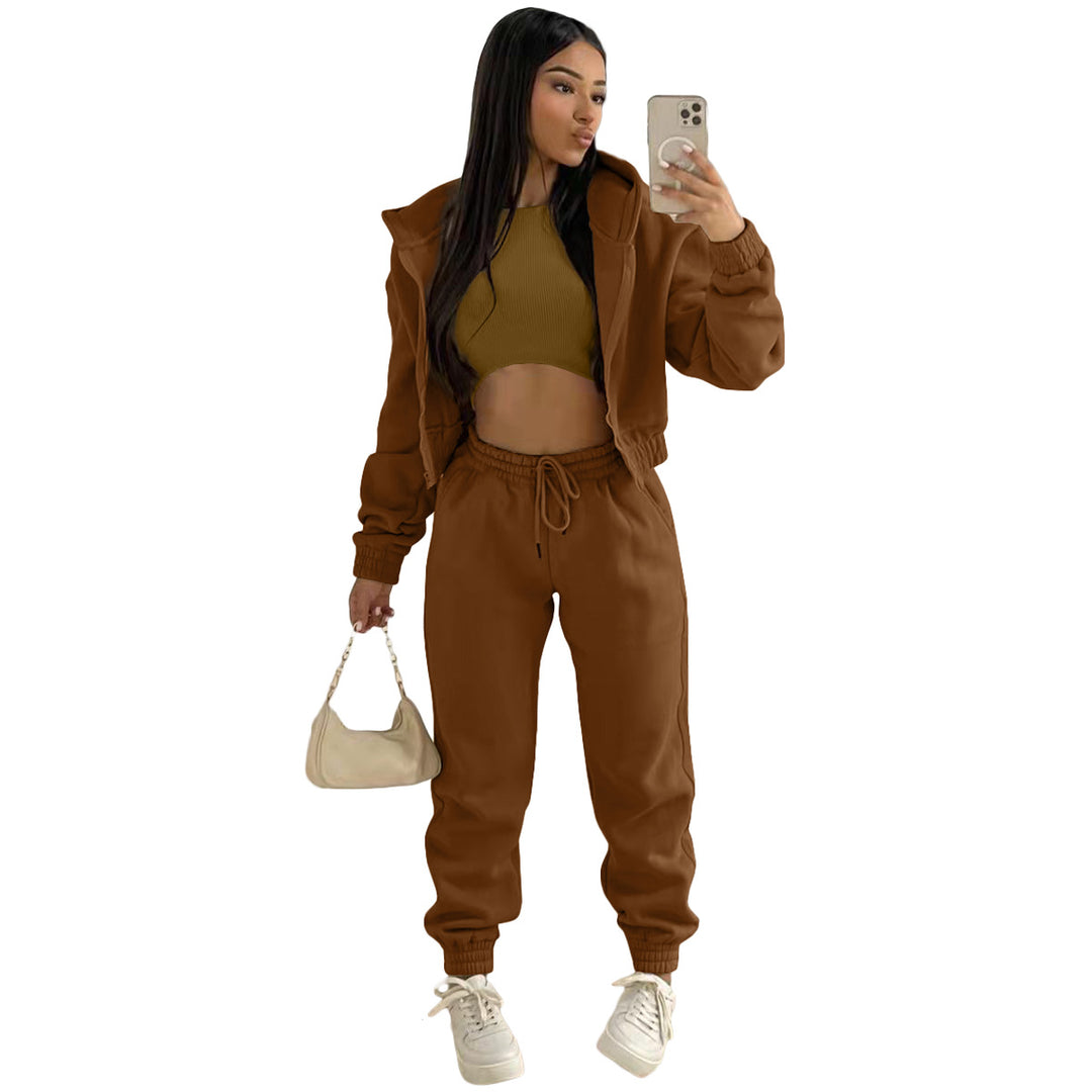 Damen stylischer Sportanzug mit lässiger Kapuzenjacke und elastischen Bundelementen R&B
