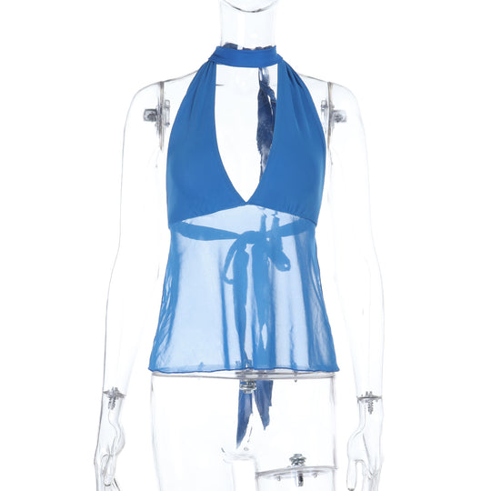 Damen Halterneck-Oberteil mit transparentem Design R&B