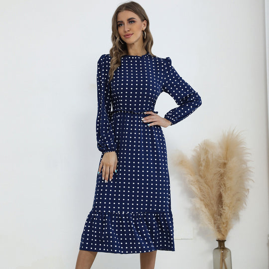 Damen Midi-Kleid mit elegantem Puffärmel und verspieltem Rüschensaum R&B
