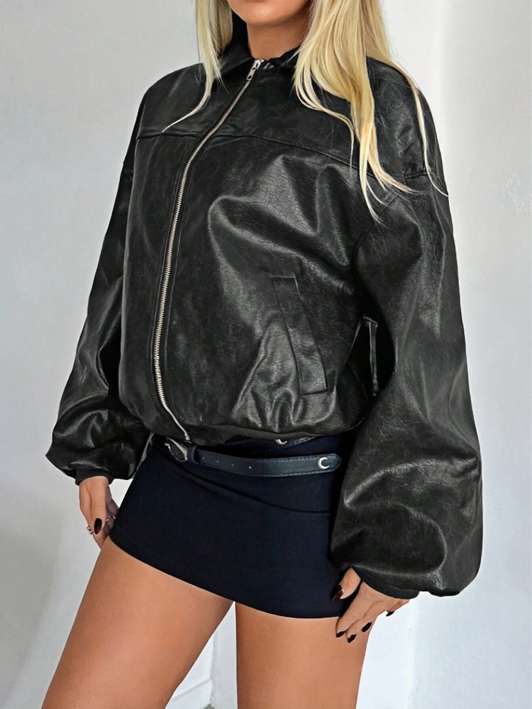 Damen Kunstleder Bomberjacke R&B