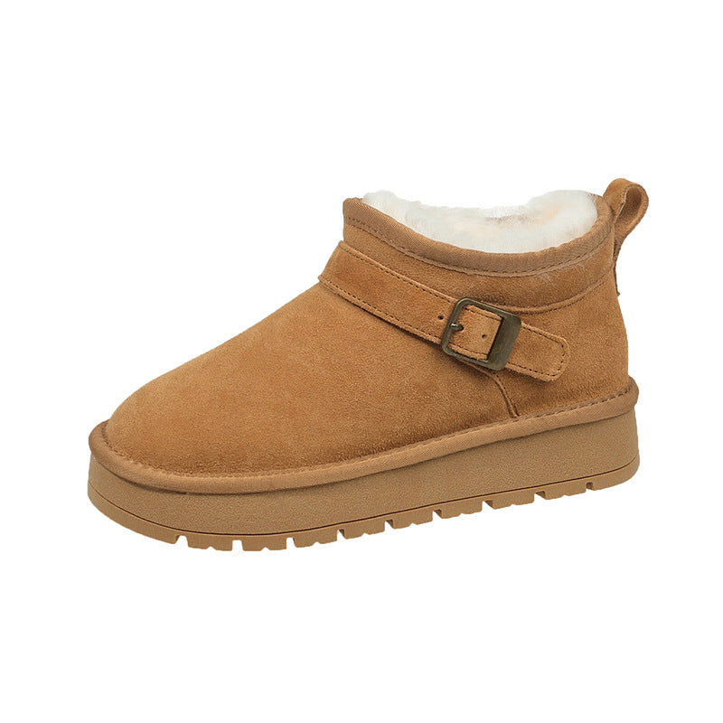 Damen kuschelige Stiefeletten mit weichem Futter und modischer Schnalle R&B
