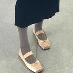 Damen Ballerinas mit elastischem Riemen und quadratischer Zehenform R&B
