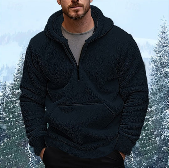 Herren Kuscheliger Fleece-Hoodie mit halblangem Reißverschluss R&B