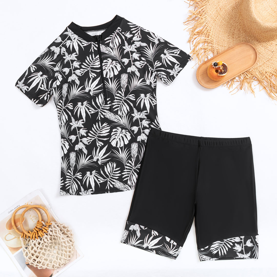 Damen Sportlicher Zweiteiler Badeanzug mit modernem Floral-Design R&B