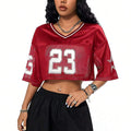 Damen sportliches Crop-Top aus atmungsaktivem Mesh-Material mit Nummer CD-R&B