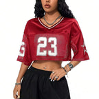 Damen sportliches Crop-Top aus atmungsaktivem Mesh-Material mit Nummer CD-R&B