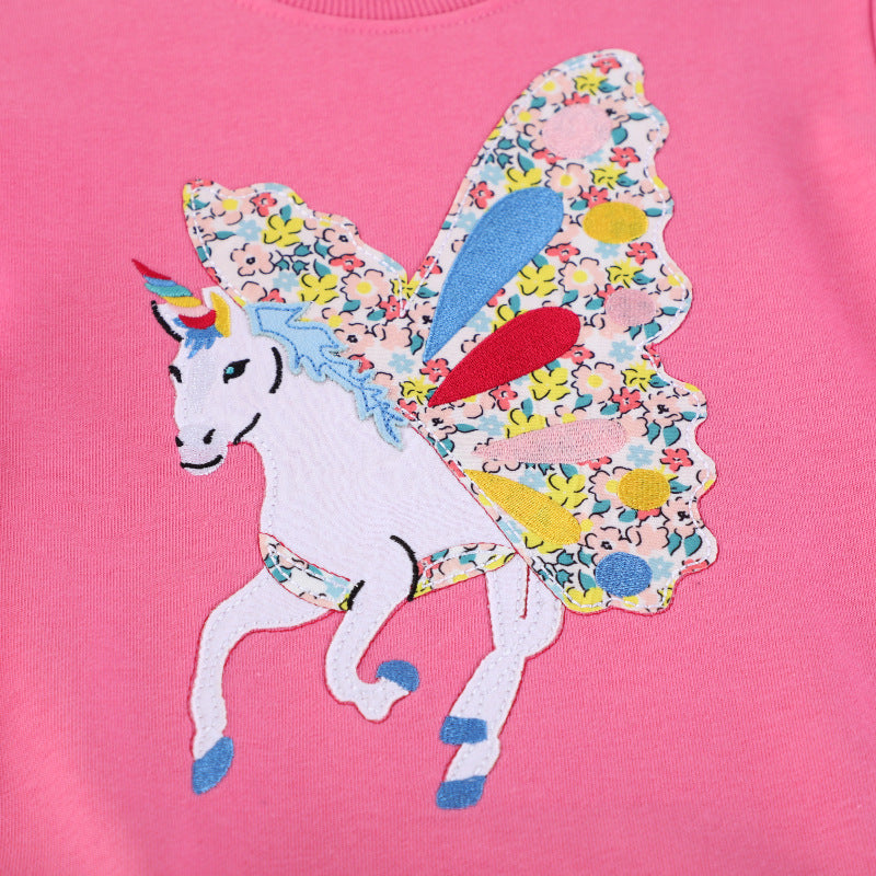 Mädchen Sweatshirt mit zauberhaftem Einhorn-Design und bunten Blumenapplikationen R&B