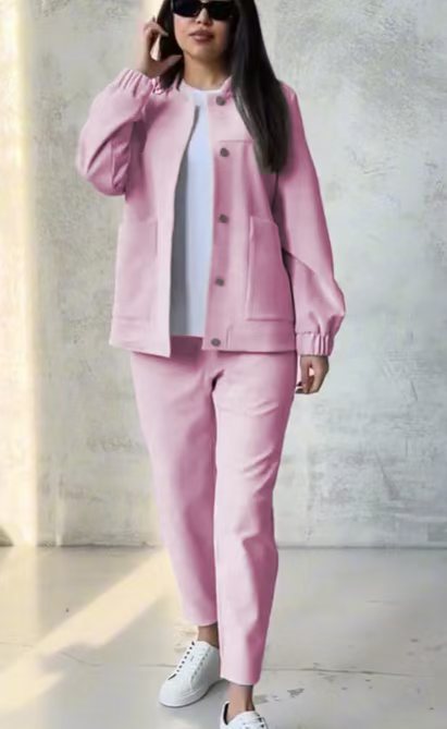 Damen Lässiges Zweiteiler-Set aus weichem Baumwollmix mit praktischen Taschen und modischem Schnitt R&B